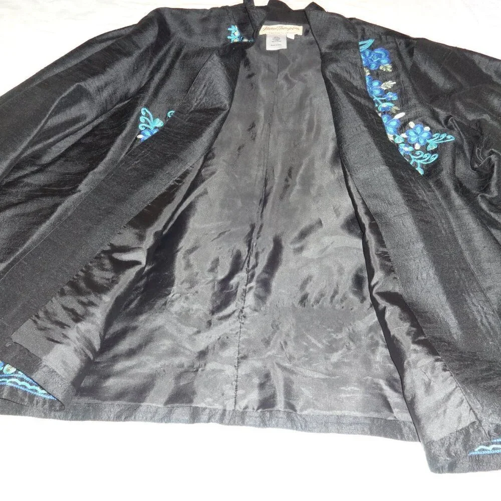 Norm Thompson Silk Black and Blue Floral Blazer 2x - Picture 11 of 16